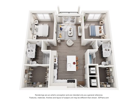 Floor plan for 2 beds, 2 baths, 1110 sqft